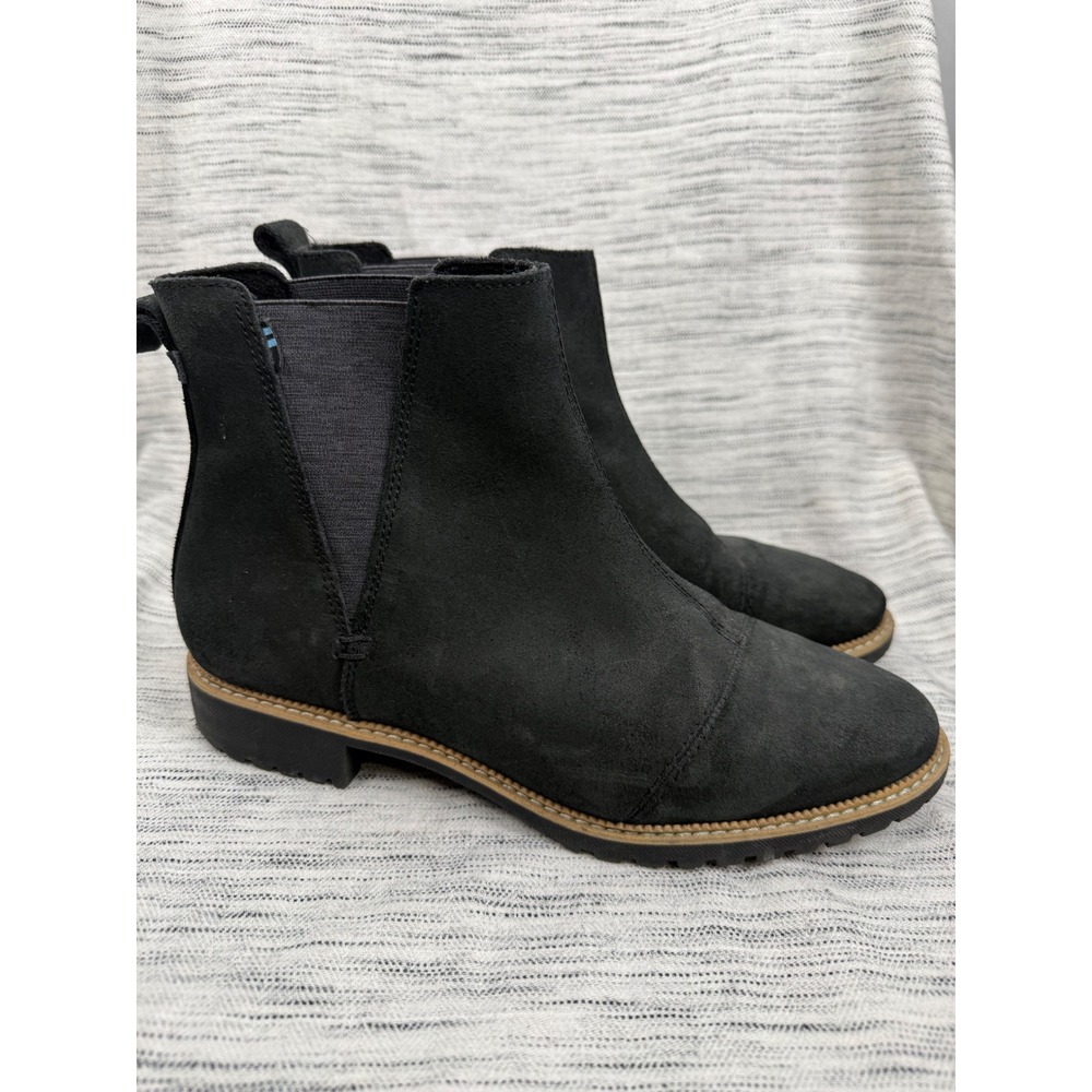Toms Black Suede Chelsea Boots Size 9.5 Ankle Booties‎ Minimalist Classic Casual
